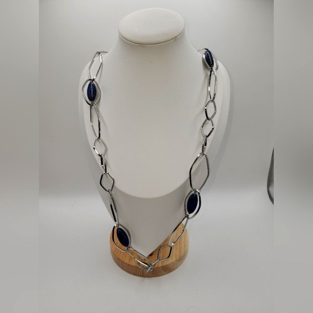 Simona Collini Steel 36" Marquise Gemstone Necklace NWOT